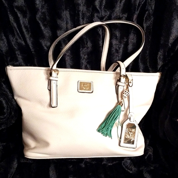 Anne Klein Handbags - Anne Klein Ivory White Women's Faux Leather Purse Tote Bag Satchel Lion Logo